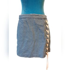 E2 Denim White Ribbon Lace-Up Skirt With Grommets Size Large